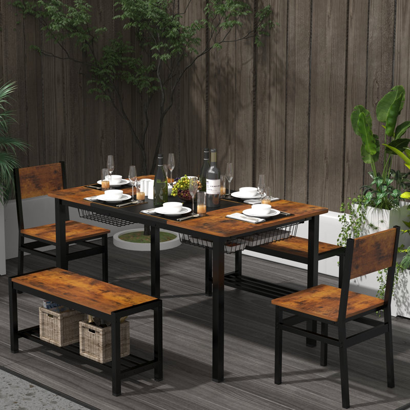 17 Stories 6-Person Dining Table Sets With Sliding Baskets And